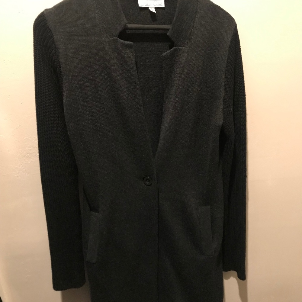 All At Once Pewter Grey & Black 1 button Cardigan Sweater